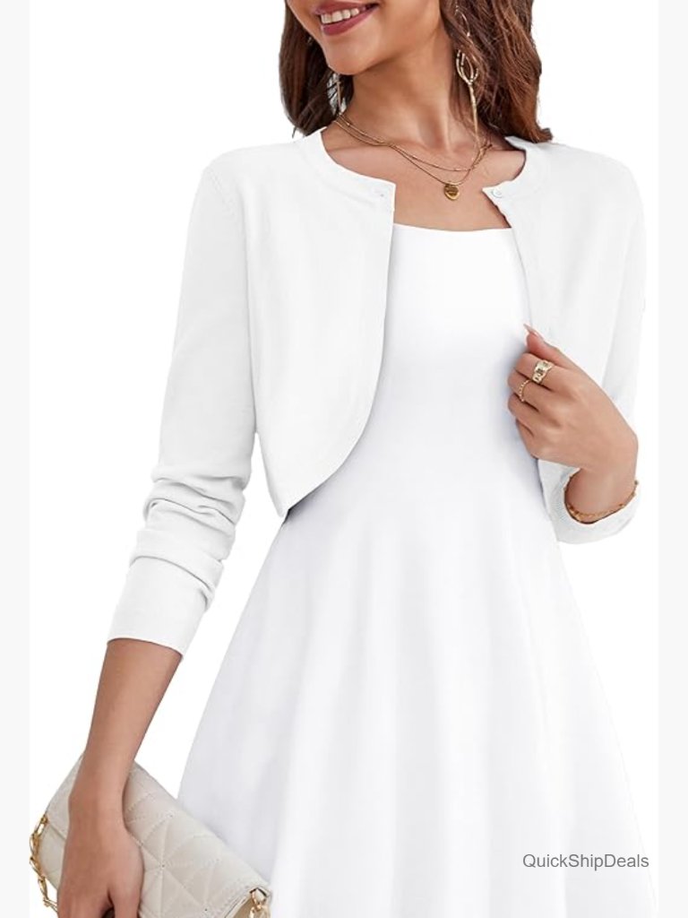 Lightweight Viscose Polyamide Long Sleeve Cropped Cardigan Shrug Open Front